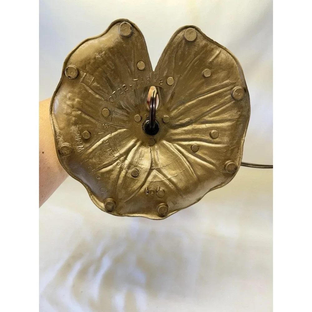 Art Nouveau Brass Style Gooseneck Lily Pad Desk Lamp Light Amber Frosted Shade